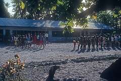 Children marching into class at St John Primary School on Abaiang atoll.