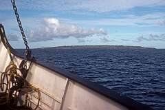 Arriving at Banaba island by ferry.