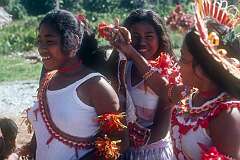 Girls in their traditional dancing costumes in Ukiangang, southern Butaritari atoll.