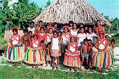 The dance group of the Maneaba “Te Aake” in Ukiangang, Butaritari atoll.