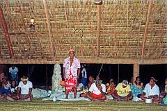A speech by one of the “unimane”, a senior man, in the Maneaba “Te Nanoraoi” in Kuma village.