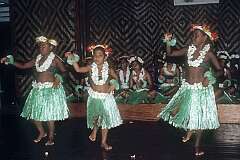 Traditional Gilbertese dancing performed by young girls in the Mendana Hotel in Honiara, Solomon Islands.