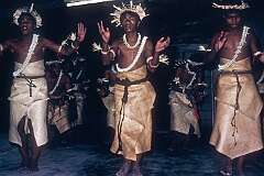 Traditional dance by men of the Gilbertese group Takaria Mautaake in Betio, South Tarawa.