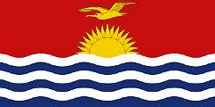 REPUBLIC OF KIRIBATI, 1979 - On 12 July 1979, the Gilbert Islands became independent as the Republic of Kiribati (pronounced “Kiribas”, the local pronunciation of “Gilberts”). Its flag, adopted the same day, is derived from the badge designed by Sir Arthur Grimble in 1931. It is red over blue, featuring a yellow frigate bird over the rising sun with seventeen rays, representing the 16 Gilbert Islands and Banaba (formerly known as Ocean Island). Three wavy bands over blue represent the Pacific Ocean.