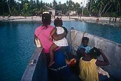 Arriving by dinghy in the village of Terikiai, in Tabiteuea North, the northern island of Tabiteuea atoll.