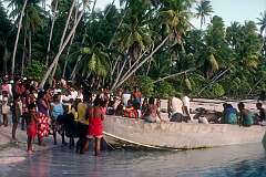The dinghy on the beach in the village of Terikiai, in Tabiteuea North.