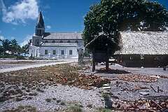 The large Protestant church in the village of Bakaka, the centre of life on Tamana, the smallest island of Kiribati.