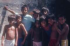Boys at the Second World War bunker, Betio.