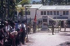 Ceremony at the monument with American veterans, commemorating the 45th anniversary of the Battle of Tarawa during the Second World War in Betio, South Tarawa.