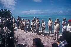 American veterans at Beach Red where heavy fighting had taken place, during the Battle of Tarawa 45 years earlier.