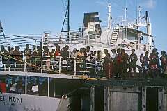 The inter-island ship “Nei Momi” in the harbour of Betio.