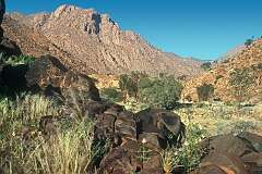View to Brandberg Mountain (Damara: Dâures), the highest mountain in Namibia, 2.573 metres.