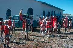 Crowd at the church in Rietoog, a settlement of the Baster people, 112 kilometres southwest of Rehoboth; they moved to the area in the 1890s.