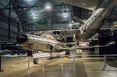 Dayton, Ohio, USA - A Lockheed F-94A Starfire, developed from the  F-80 Shooting Star; it was the first American all-weather jet interceptor, with a large radar in the nose, and the first to have an afterburner. It is beside a North American B-45C Tornado bomber.