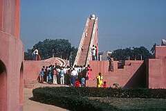 Delhi, India, 1979 - Jantar Mantar (“instruments for measuring the harmony of the heavens”), one of five observatories built by Maharaja Jai Singh II of Jaipur in 1723; at left behind is the Misra Yantra (“mixed instrument”), five instruments designed as a tool to determine the shortest and longest days of the year.