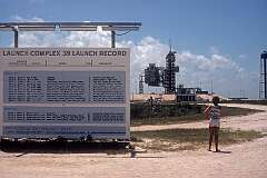 Cape Canaveral, Florida, USA - Launch Complex 39, the rocket launch site, originally built for the Apollo program and later modified for the Space Shuttle program. The launch record lists the various missions.