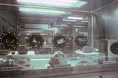 Houston, Texas, 1980 - Moon rocks, collected during the Apollo missions to the moon, in the Lyndon B. Johnson Space Center (JSC).
