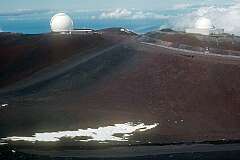 Mauna Kea, Hawai'i, 1989 - Telescopes of the Mauna Kea observatories, on the summit of the Mauna Kea volcano on Hawai'i island, at an elevation of 4,207 metres above sea level.