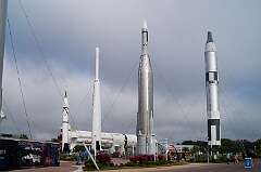 Cape Canaveral, Florida, USA, 2016 - The rocket Garden display at Kennedy Space Center Visitor Complex.