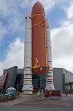 Cape Canaveral, Florida, USA - The fuel tank with the rocket boosters of the Space Shuttle at the Kennedy Space Center Visitor Complex in Cape Canaveral, the site of American space missions.