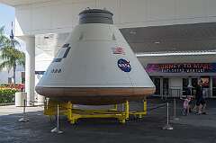 Cape Canaveral, Florida, USA - A mockup of the Orion Space capsule (Orion Multi-Purpose Crew Vehicle or Orion MPCV), a partially reusable crewed spacecraft used in NASA's Artemis program, designed to return astronauts to the moon and, later, to Mars.