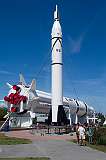 Cape Canaveral, Florida, USA - The Explorer 1/Juno, the combination that launched the first American satellite on 31 January 1958. In the background the Saturn V three-stage launch vehicle for the Apollo program.