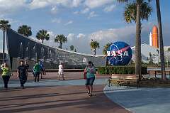Cape Canaveral, Florida, USA - The entrance to the Kennedy Space Center Visitor Complex, Cape Canaveral, the site of American space missions.