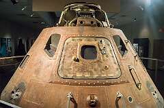 Dayton, Ohio, USA, 2016 - The Command Module of Apollo 15, the fourth successful moon landing mission (named “Endeavour”) in July 1971. It was the only Apollo mission with an all-U.S. Air Force crew: Col. David R. Scott, Lt. Col. James B. Irwin, and Maj. Alfred M. Worden.