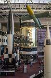 Washington, DC, USA - The German V-2, designed by rocket pioneer Wernher von Braun, who later developed the rockets that launched the United States' first space satellite Explorer 1 in 1958. In the background is the largest component of Skylab, America's first space station, supporting three-man crews.